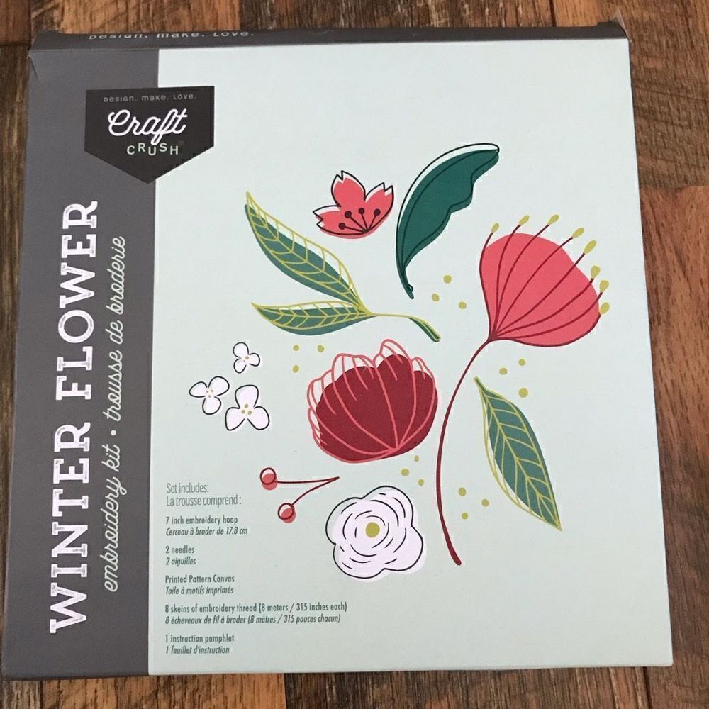 Winter flower craft embroidery kit Nw in package inc. hoop thread pattern